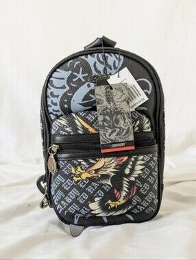 Ed Hardy Black Graphic Mini Backpack for Men